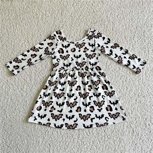 9.18 RTS NO MOQ（In stock）G2-16-3,. Baby Girls Winter Dress Baby Girls Black brown bat and white long-sleeved dress