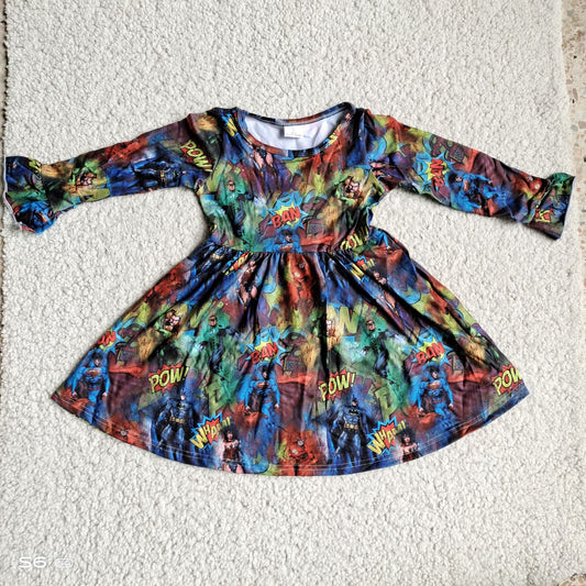 10.1 RTS NO MOQ（In stock）G2-16-3,.; Baby Girls Winter Dress Green letter monster retro long sleeve dress