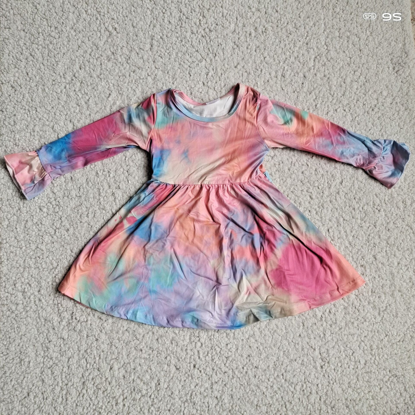 10.1 RTS NO MOQ（In stock）G2-16-3].Baby Girls Winter Dress Orange, purple and green mixed color long-sleeved dress