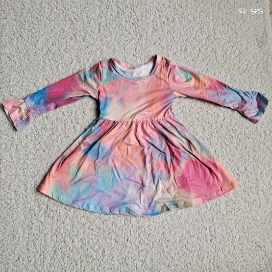 10.1 RTS NO MOQ（In stock）G2-16-3].Baby Girls Winter Dress Orange, purple and green mixed color long-sleeved dress