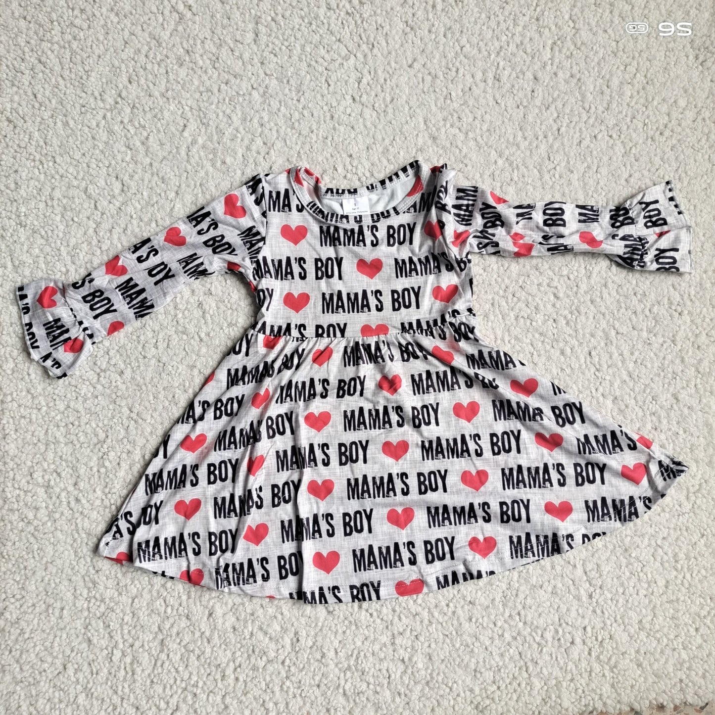 10.1 RTS NO MOQ（In stock）G2-16-3;'. Baby Girls Winter Dress Black letter heart gray long sleeve dress