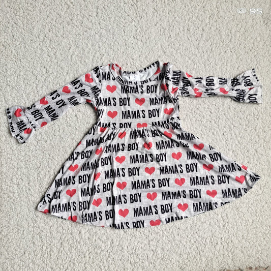 10.1 RTS NO MOQ（In stock）G2-16-3;'. Baby Girls Winter Dress Black letter heart gray long sleeve dress