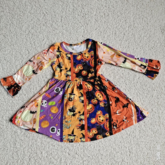 9.27 RTS NO MOQ（In stock）G3-8-2; Baby Girls Winter Dress Pumpkin Orange and Purple Split Long Sleeve Dress