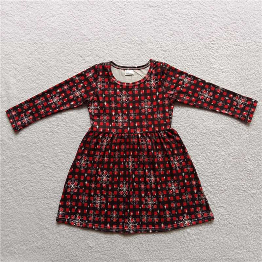 9.16 RTS NO MOQ （In stock）G3-24;. Baby Girls Winter Dress Baby Girls Snowflake Plaid knee-length Dresses