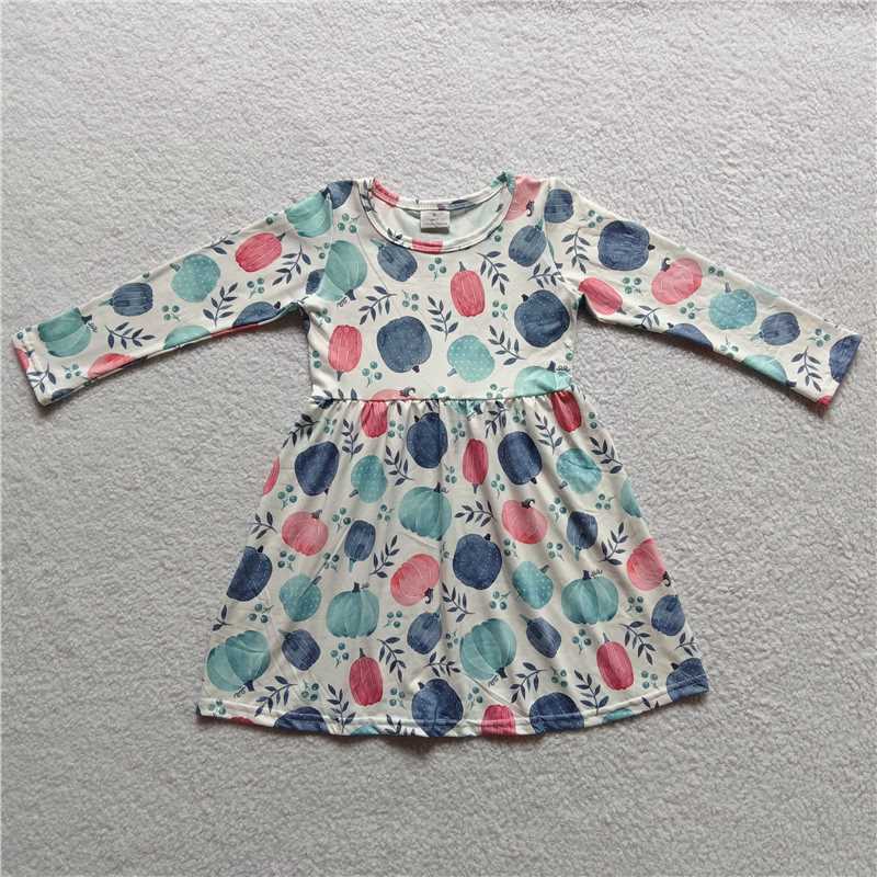 10.1 RTS NO MOQ（In stock）G3-24'* Baby Girls Winter Dress Colorful pumpkin white long-sleeved dress