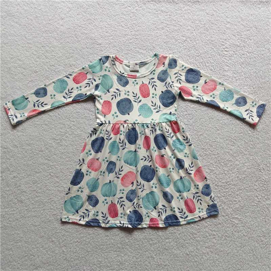 10.1 RTS NO MOQ（In stock）G3-24'* Baby Girls Winter Dress Colorful pumpkin white long-sleeved dress