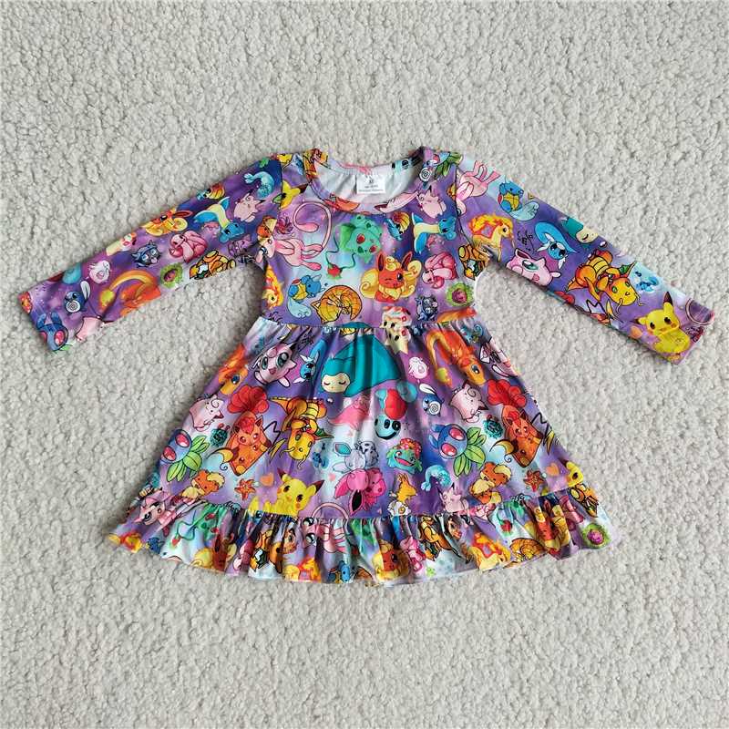 9.17 RTS NO MOQ（In stock）G3-4-1.* Baby Girls Winter Dress Baby Girls Colorful turtle purple and blue long-sleeved dress