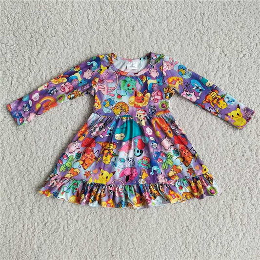9.17 RTS NO MOQ（In stock）G3-4-1.* Baby Girls Winter Dress Baby Girls Colorful turtle purple and blue long-sleeved dress