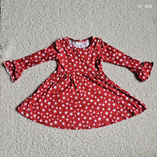 9.25 RTS NO MOQ（In stock）G3-4-1.; Baby Girls Winter Dress Small five-pointed star red long-sleeved dress