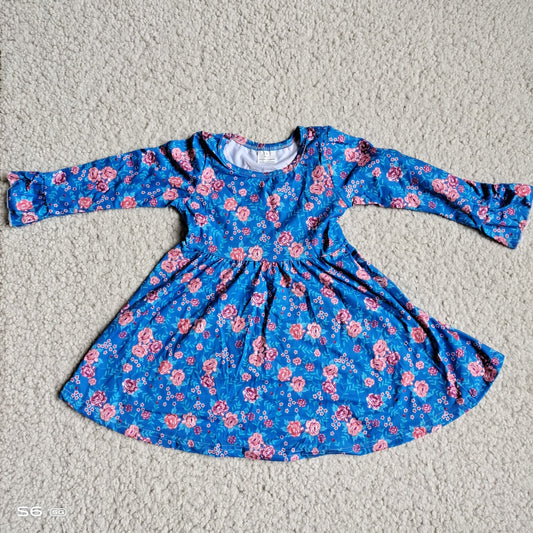 10.1 RTS NO MOQ（In stock）G3-4-1*.' Baby Girls Winter Dress Purple and pink flower long-sleeved dress