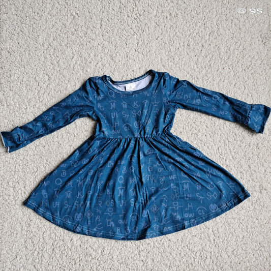 9.22 RTS NO MOQ（In stock）G3-4-2* [ Baby Girls Winter Dress Purple letter brown and green long-sleeved dress