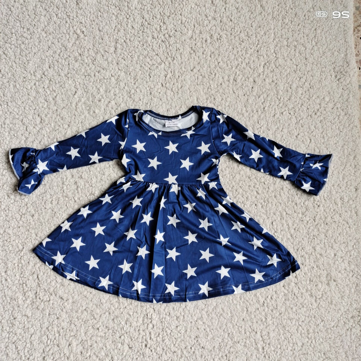 9.24 RTS NO MOQ（In stock）G3-4-2-. Baby Girls Winter Dress Five-pointed star azure blue long-sleeved dress