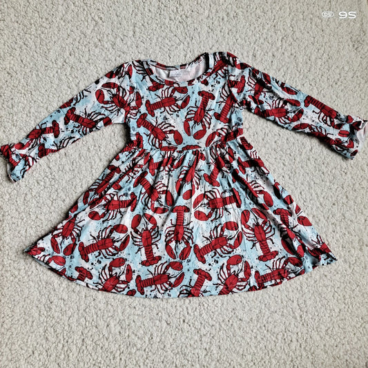 10.1 RTS NO MOQ（In stock）G3-4-2'[ Baby Girls Winter Dress Dark red crayfish long-sleeved dress