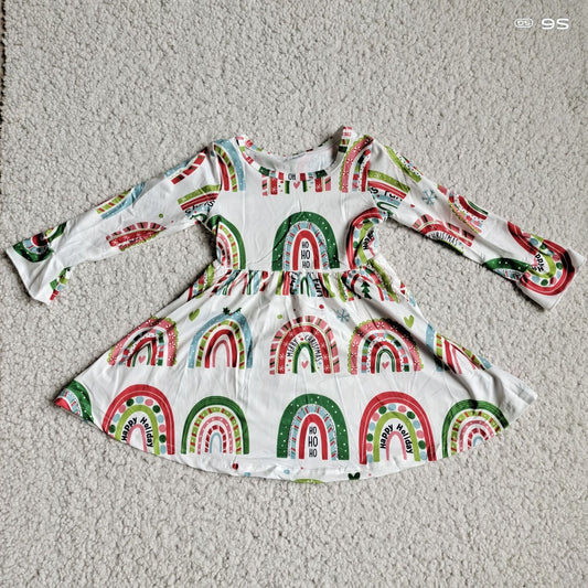 10.1 RTS NO MOQ（In stock）G3-4-4* Baby Girls Winter Dress Red, green, rainbow and white long-sleeved dress