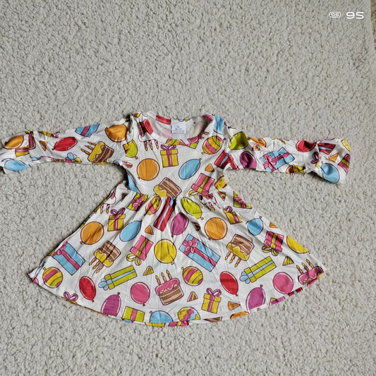 9.25 RTS NO MOQ（In stock）G3-4-4- Baby Girls Winter Dress Colorful Cake Gift Long Sleeve Dress