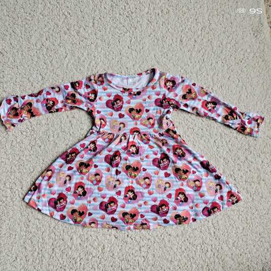 10.1 RTS NO MOQ（In stock）G3-4-4' Baby Girls Winter Dress Valentine's Day Couple Blue and White Striped Long Sleeve Dress