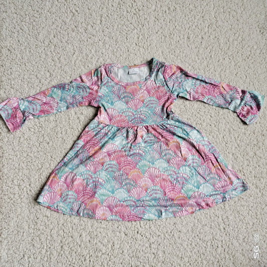 9.22 RTS NO MOQ（In stock）G3-4-4]. Baby Girls Winter Dress Purple-green shell long-sleeved dress