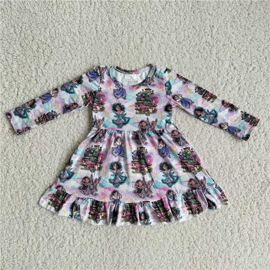 9.27 RTS NO MOQ（In stock）G3-4-4,; Baby Girls Winter Dress Girls' house flower purple blue long sleeve dress