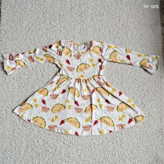 10.1 RTS NO MOQ（In stock）G2-20-5*.Baby Girls Winter Dress Dumpling and Chili White Long Sleeve Dress
