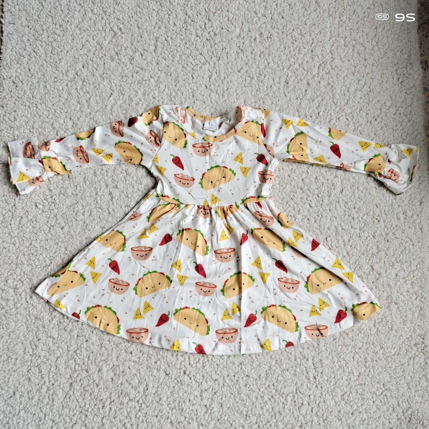 10.1 RTS NO MOQ（In stock）G2-20-5;.Baby Girls Winter Dress Polka dot lemon white long-sleeved dress