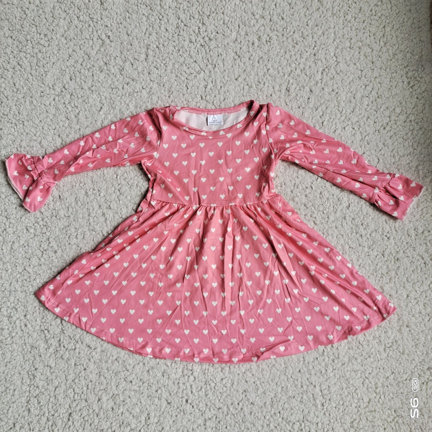 10.1 RTS NO MOQ（In stock）G2-20-3\ Baby Girls Winter Dress White heart pink long-sleeved dress