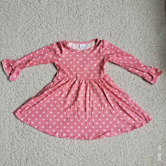 10.1 RTS NO MOQ（In stock）G2-20-3\ Baby Girls Winter Dress White heart pink long-sleeved dress