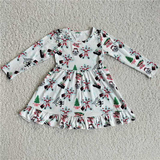 9.22 RTS NO MOQ（In stock）G2-20-2.; Baby Girls Winter Dress Santa Claus tree white long-sleeved dress