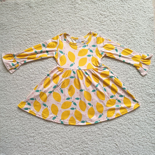 9.25 RTS NO MOQ（In stock）G2-20-3'* Baby Girls Winter Dress Lemon pink dot long-sleeved dress