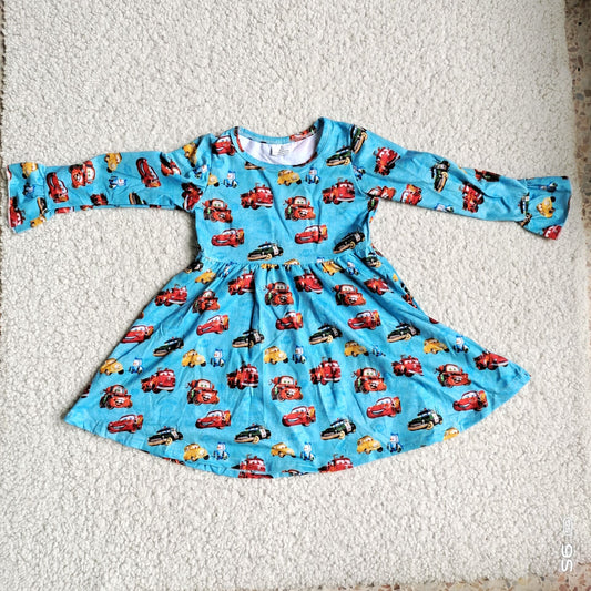 10.1 RTS NO MOQ（In stock）G2-20-3-. Baby Girls Winter Dress Colorful car light blue long-sleeved dress