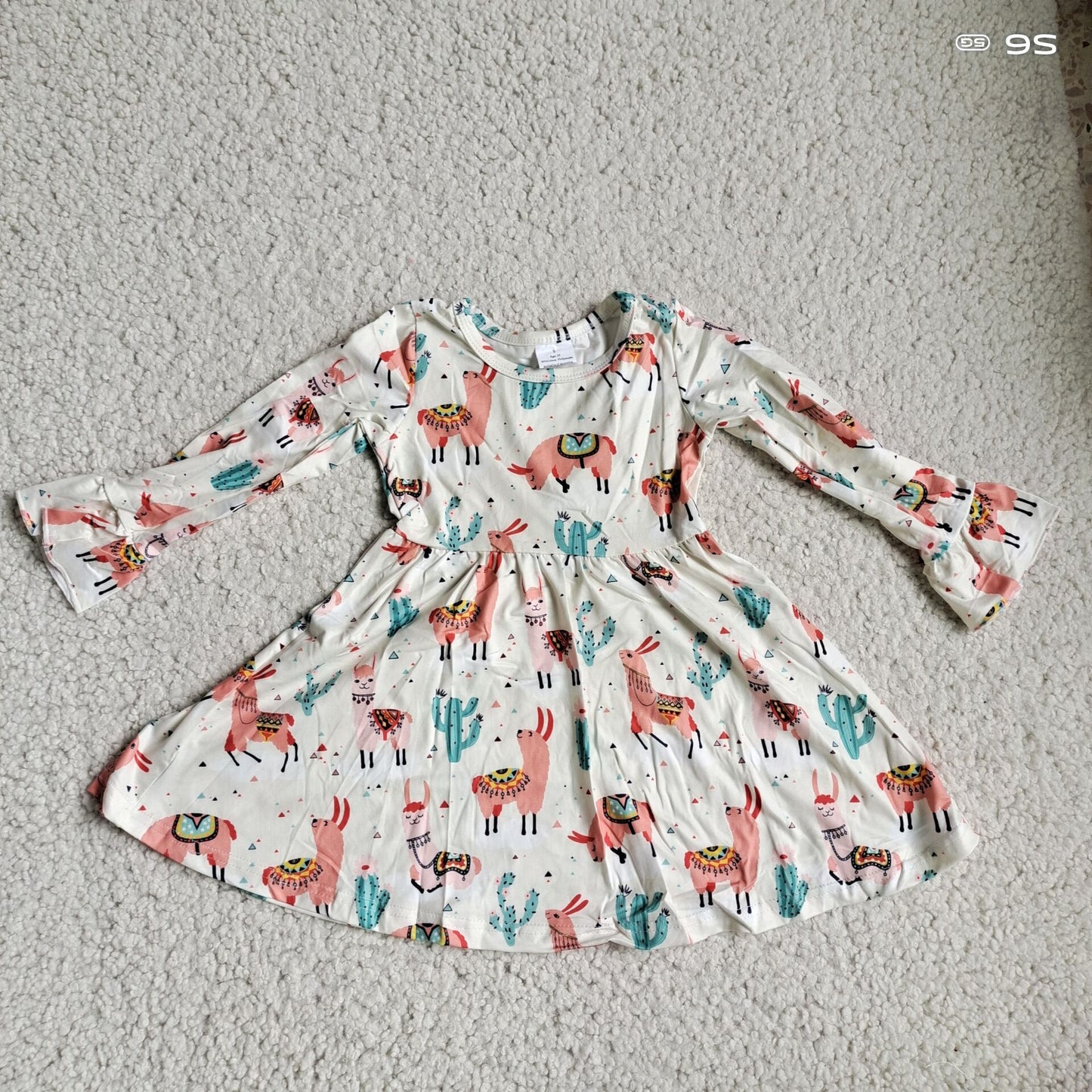 10.1 RTS NO MOQ（In stock）G3-20/* Baby Girls Winter Dress Orange Alpaca Cactus Long Sleeve Dress
