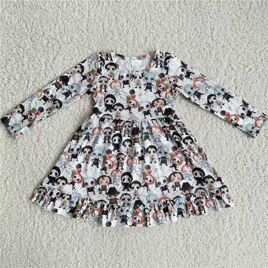 9.25 RTS NO MOQ（In stock）G3-20-. Baby Girls Winter Dress Little ghost long sleeve dress