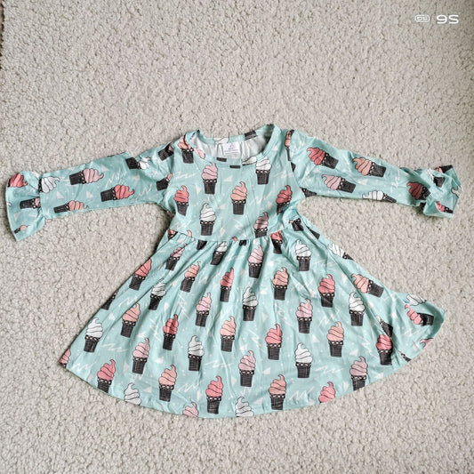 9.25 RTS NO MOQ（In stock）G3-20., Baby Girls Winter Dress Ice cream light green long-sleeved dress