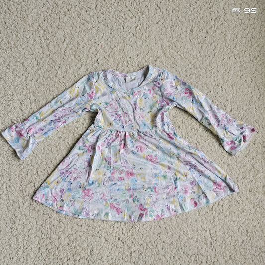 9.24 RTS NO MOQ（In stock）G3-20.' Baby Girls Winter Dress White long-sleeved dress with colorful patterns