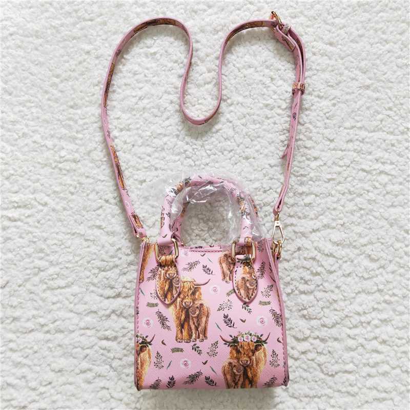BA0018  Pink highland Cow baby girls cute western bags