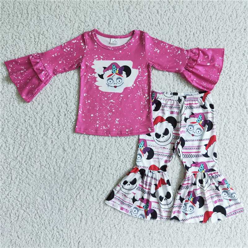 GLP0052 Girls Christmas zombie ghost face rose red long sleeve trousers suit