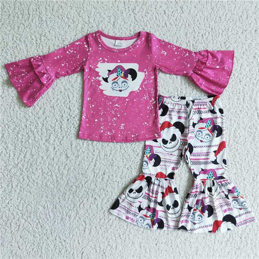 GLP0052 Girls Christmas zombie ghost face rose red long sleeve trousers suit