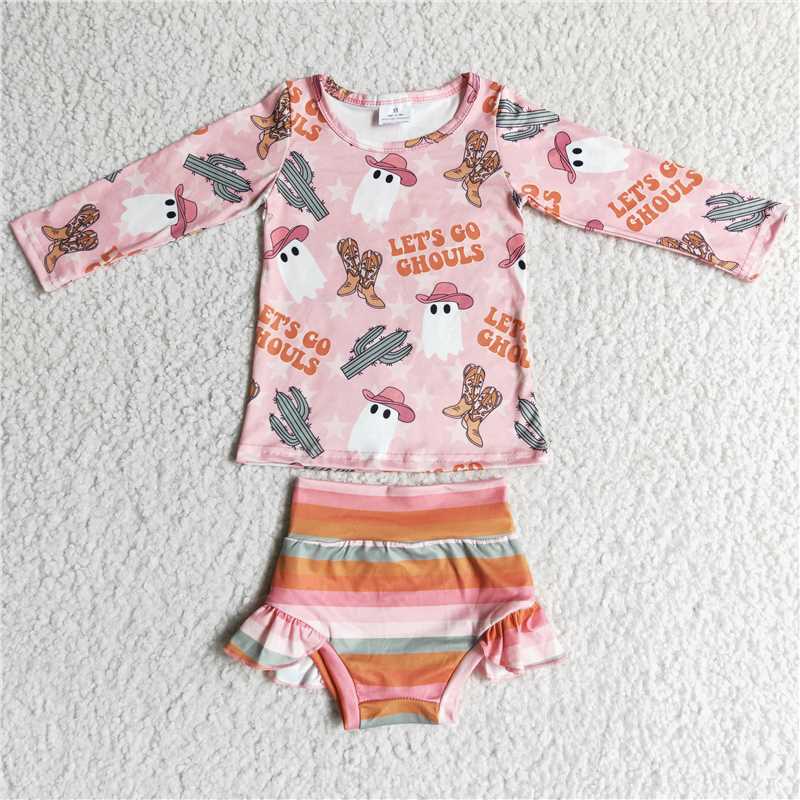 GBO0053  Baby girls Halloween ghost let's go chouse bummie sets