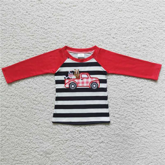 BT0023 	 Baby Boys farm tractor red stripe shirts