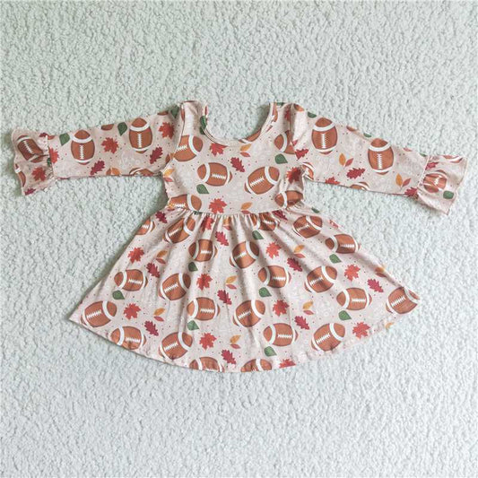 GLD0029  Baby girls football baseball fall long sleeve dresses