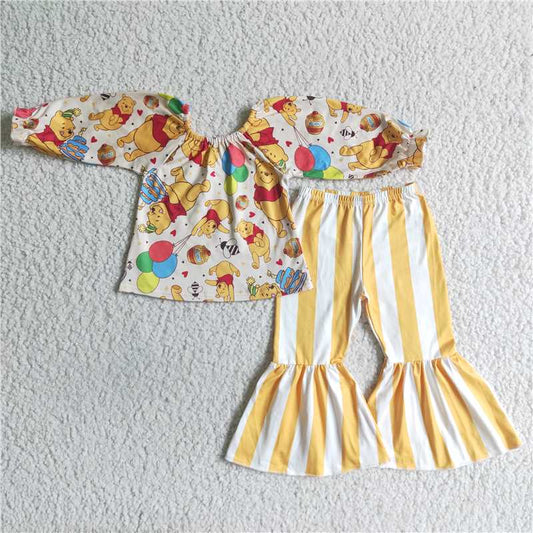 GLP0030Bear long sleeve shirt stripe pants baby girls clothes