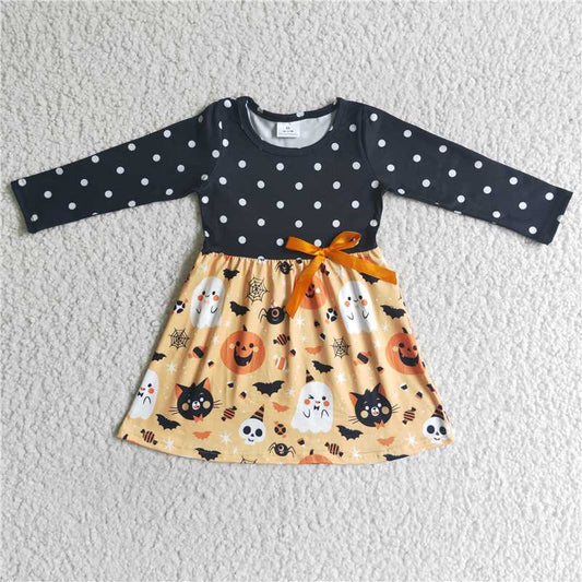 GLD0040 Baby girls bow ghost Halloween black dresses