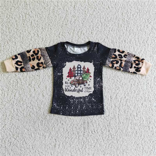 BT0037 Baby kids long sleeve leopard Christmas tree shirts
