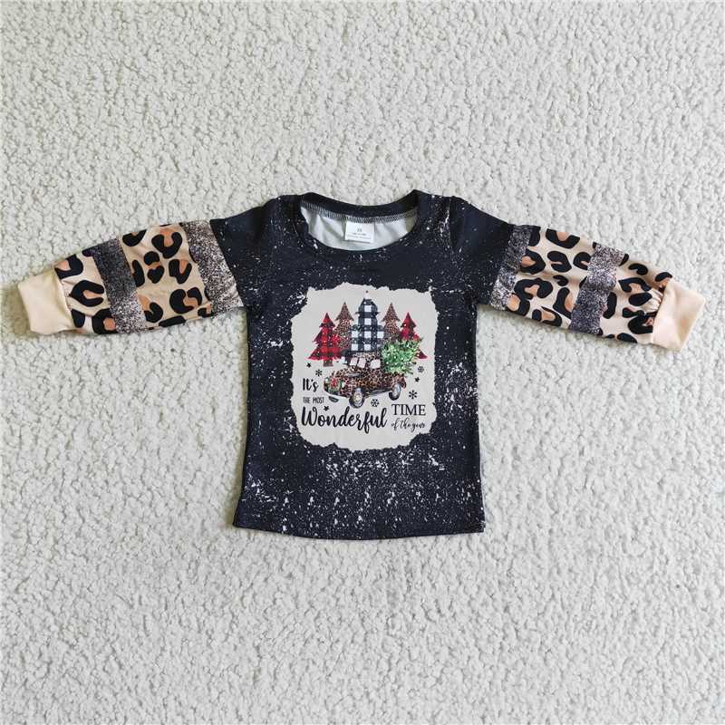 BT0037 Baby kids long sleeve leopard Christmas tree shirts