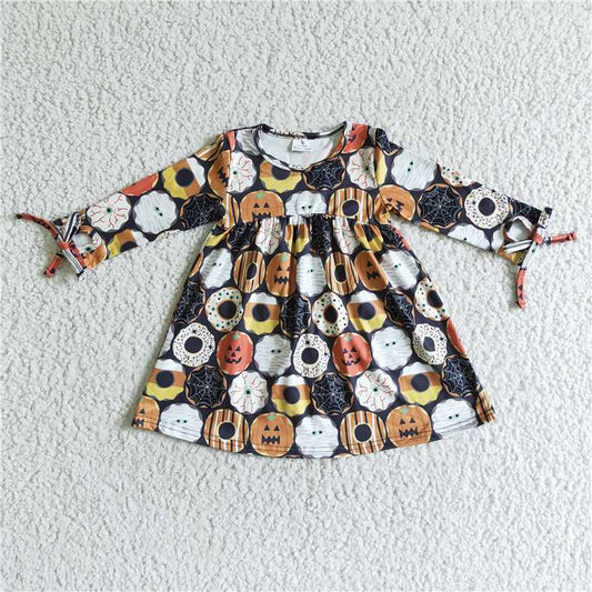 GLD0066 Baby girls Halloween pumpkin knee length dresses