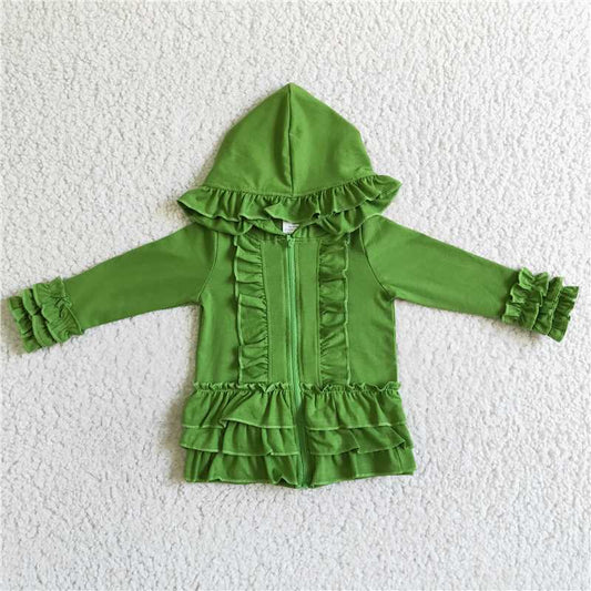 12.20 RTS NO MOQ （In stock）Matching GT0017 Baby girls ruffle olive green jackets cardigans