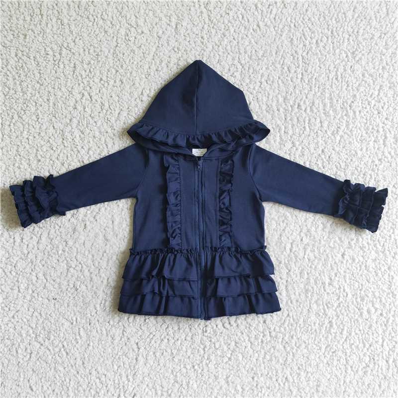 12.20 RTS NO MOQ （In stock）Matching GT0013 Baby girls ruffle navy jackets cardigans