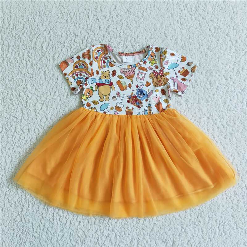 GSD0135 Winnie the Pooh Mickey Pumpkin Short Sleeve Tulle Dress