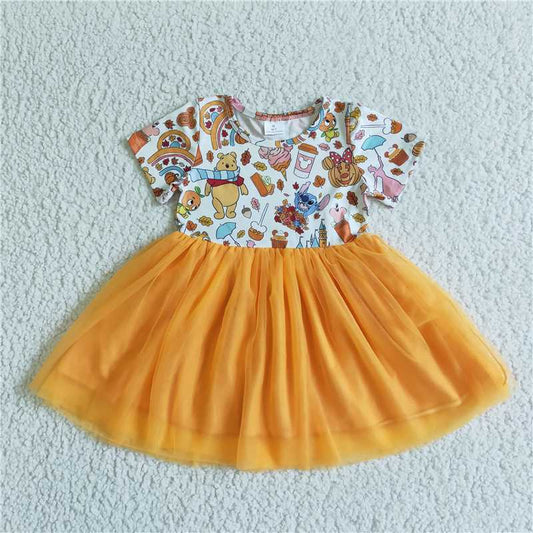 GSD0135 Winnie the Pooh Mickey Pumpkin Short Sleeve Tulle Dress