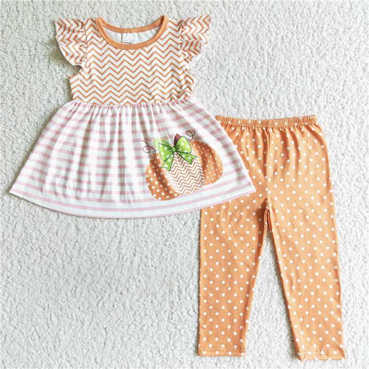 GSPO0172 Autumn pumpkin striped flying sleeve trousers suit
