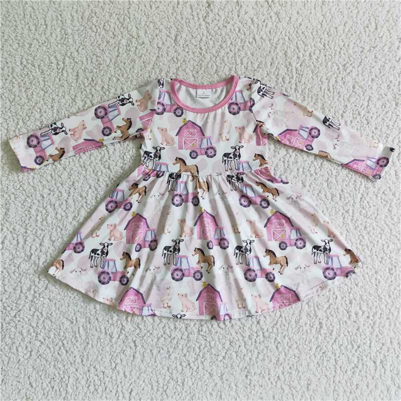 GLD0030  Baby girls farm pink long sleeve dresses